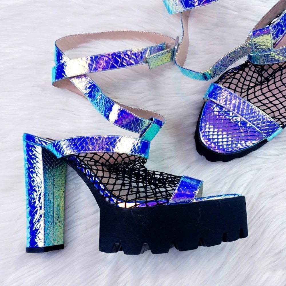 Only maken Rave Chunky Heels Chameleon Mesh Platform